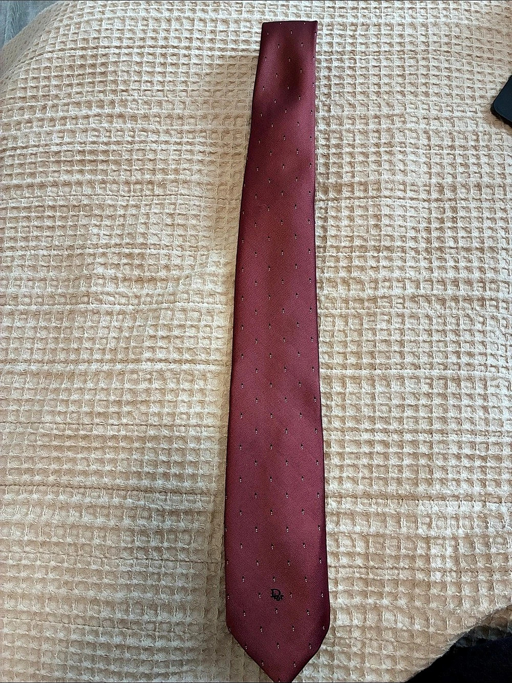 Christian Dior Silk Blend Dotted Tie in Red